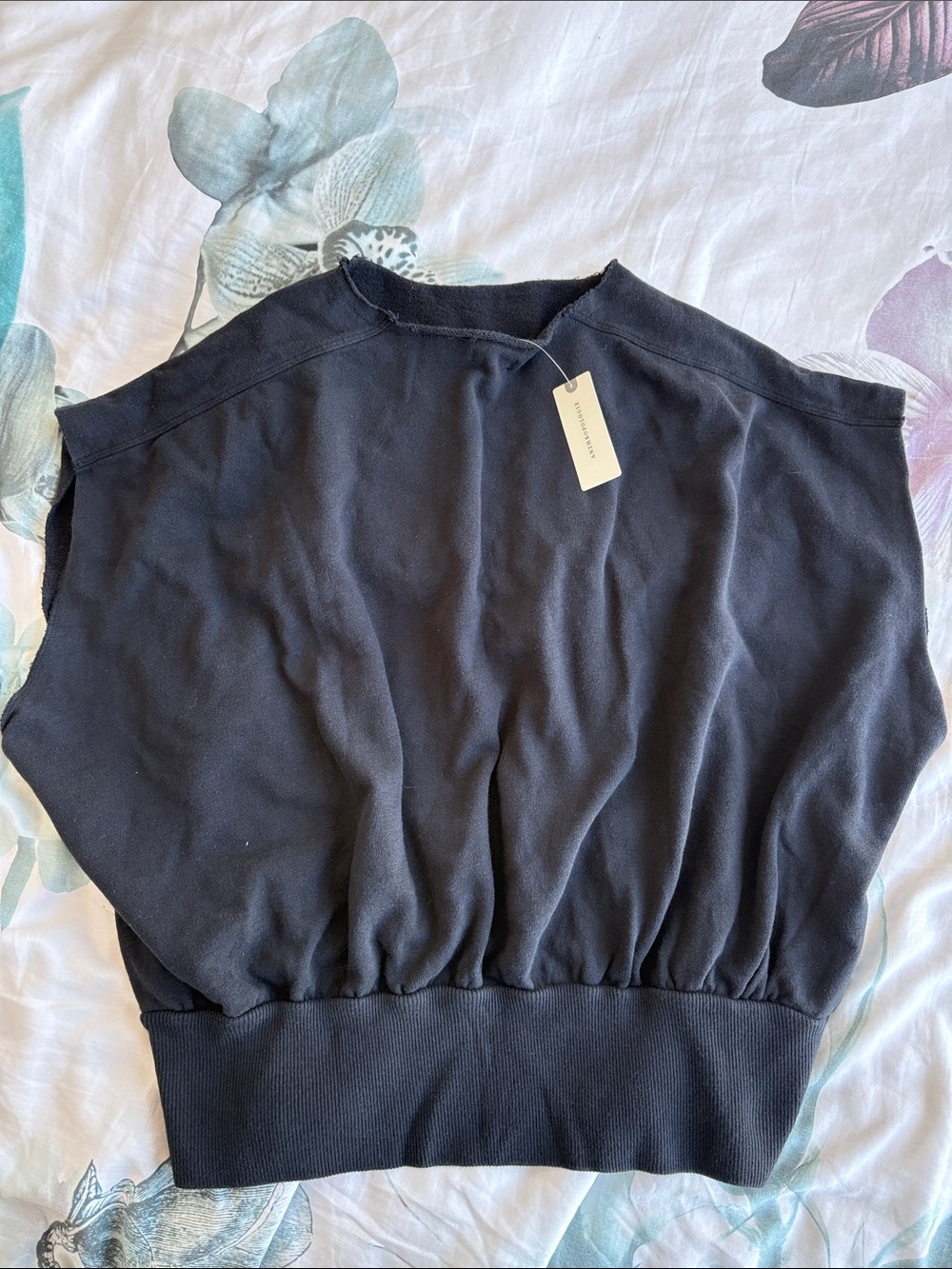 Pilcro Anthropologie Black Sleeveless Pullover Sweat Top with Gathered Waist